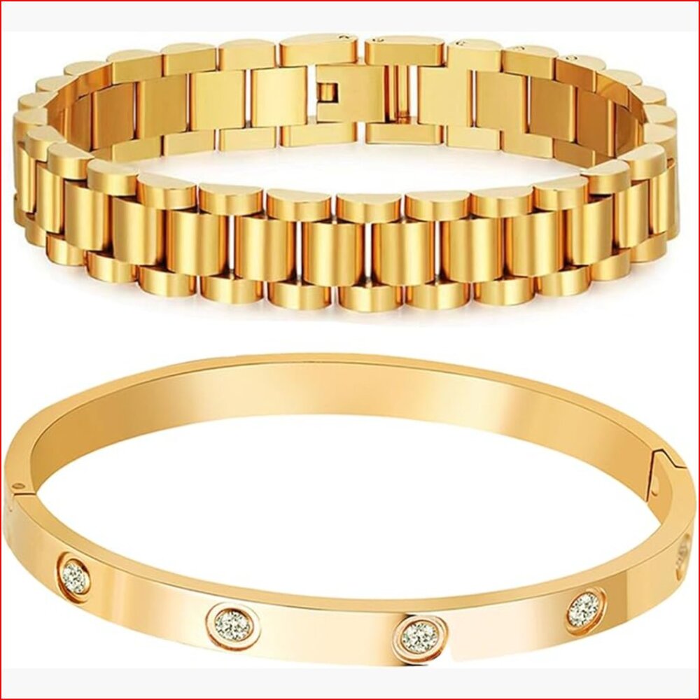 18K Gold Plated Stainless Steel Flexible Bangle Bracelet Set